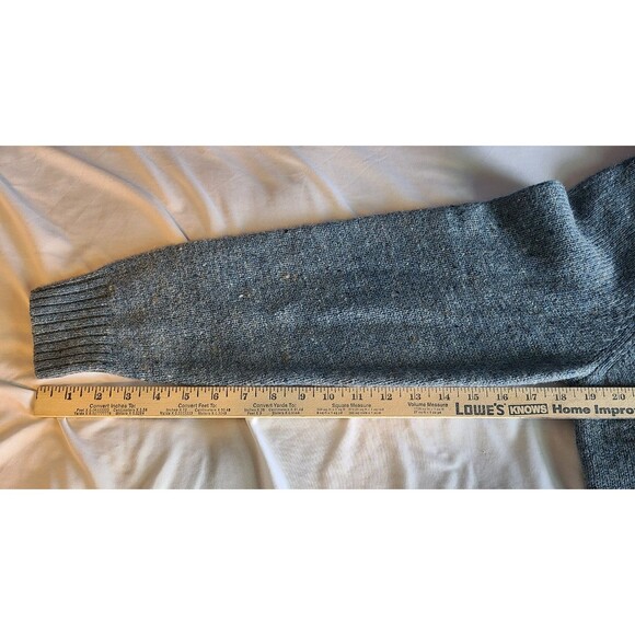 LL Bean Mens M 1/4 Zip Sweater Shetland Wool Blue Corduroy Elbow Patches Preppy - Picture 12 of 12